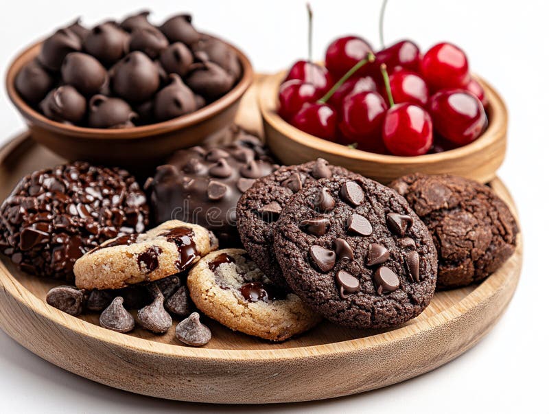 Un piatto di legno riempito di diversi cioccolatini illustrazione di stock