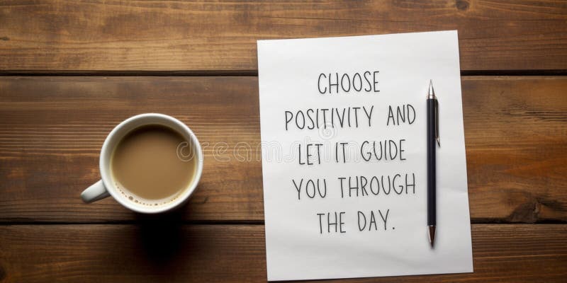Un piatto motivazionale con una tazza di caffè scegli positività e lascia che ti guidi durante il giorno immagini stock libere da diritti