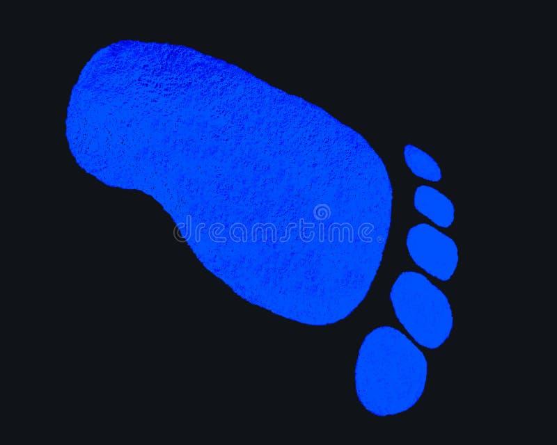 A closeup of a bright blue painted foot shape on a black background. A closeup of a bright blue painted foot shape on a black background.