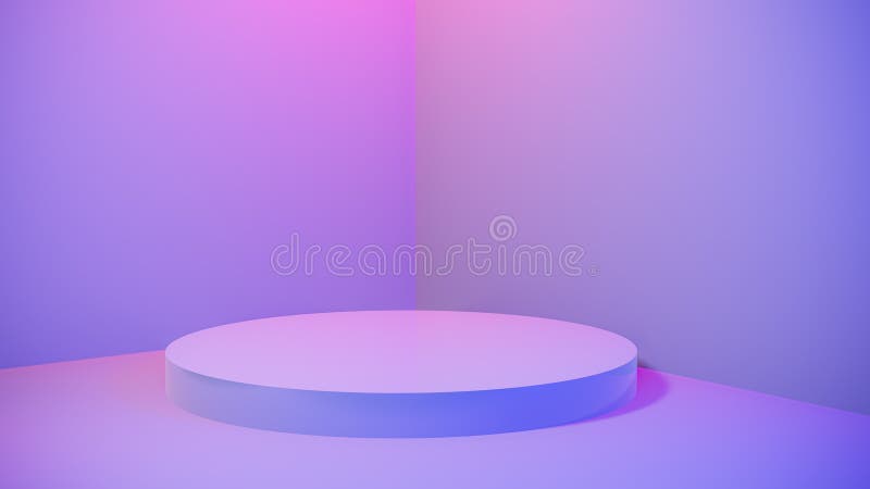 Un piedestal gol abstract în fază de lumină vibrantă de culoare roz-albastră cu un fundal minim pentru designul actual al bannerul stock illustration