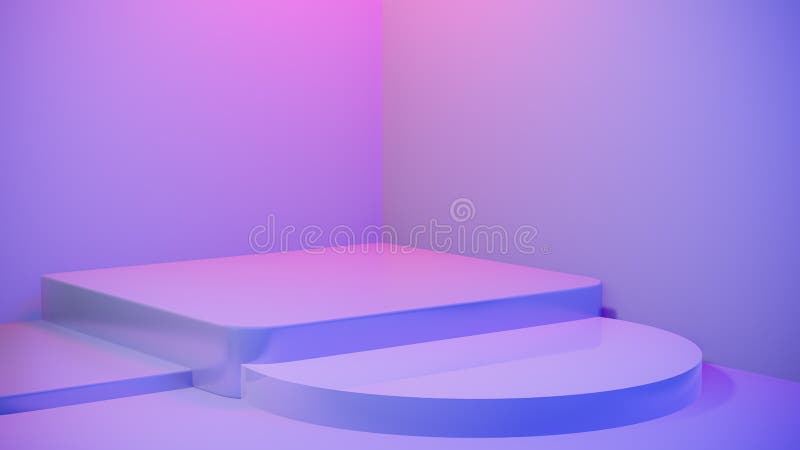 Un piedestal gol abstract în fază de lumină vibrantă de culoare roz-albastră cu un fundal minim pentru designul actual al bannerul vector illustration