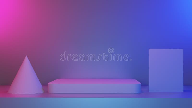 Un piedestal gol abstract în fază de lumină vibrantă de culoare roz-albastră cu un fundal minim pentru designul actual al bannerul vector illustration