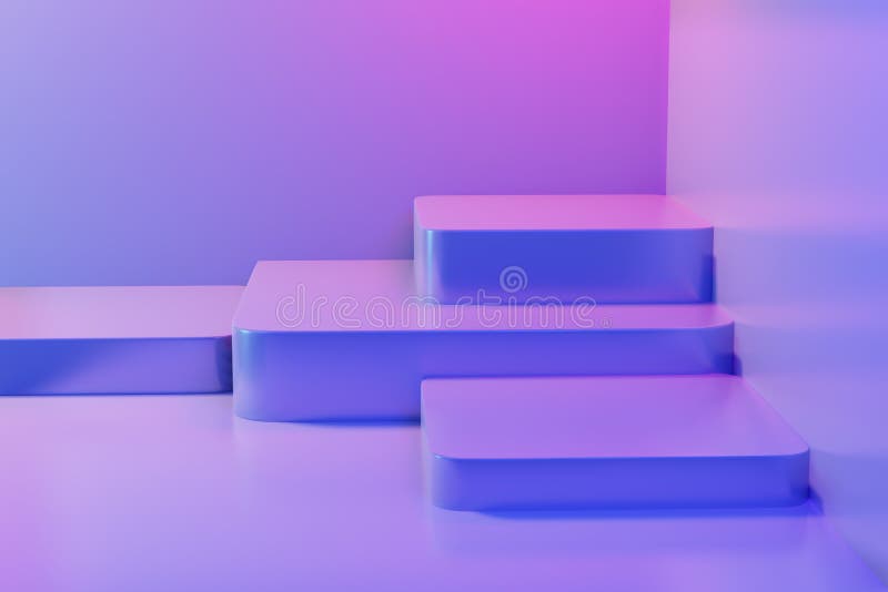 Un piedestal gol abstract în fază de lumină vibrantă de culoare roz-albastră cu un fundal minim pentru designul actual al bannerul royalty free illustration