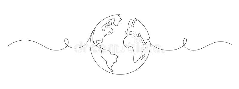 Un plano de línea continua del mundo. mapa del mundo y símbolo del planeta en un estilo lineal simple. viaje y vuelo libre illustration