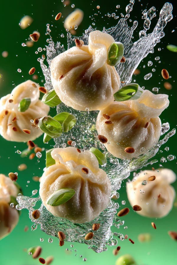Un po' di ravioli con cipolle verdi e semi di sesamo illustrazione vettoriale