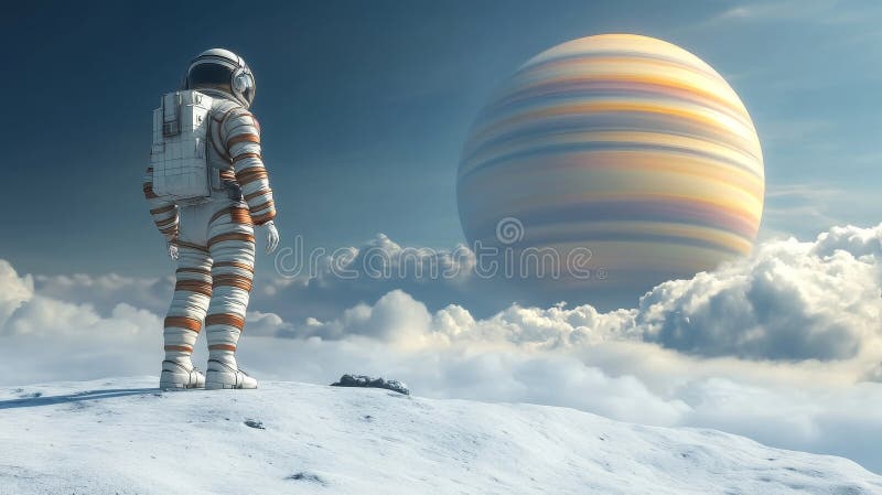 Un poster World Space Week prezintă un astronautul retro care explorează peisajul Lunii stock photos