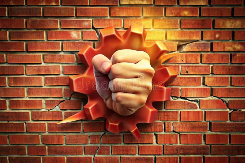 Un pugno di vignette attraversa un muro di mattoni che esalta l'azione dei supereroi per i fumetti o i cortometraggi animati. L'azione esplosiva di una vignetta puzza senza sforzo un muro di mattoni robusto in questa vibrante foto d'arte.. La posa dinamica e le espressioni esagerate catturano perfettamente l'essenza di un divertente momento da supereroe. Ideale per una vasta gamma di progetti, questa immagine è ricca di energia e di potenziale comico. I colori vivaci e lo stile dei cartoni animati lo rendono immediatamente ideale per