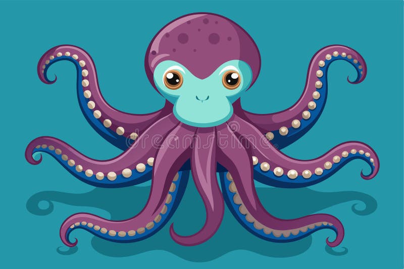 Un pulpo semiplano vibrante muestra su cara alegre y sus tentáculos intrincados en un atractivo pulpo de diseño submarino libre illustration