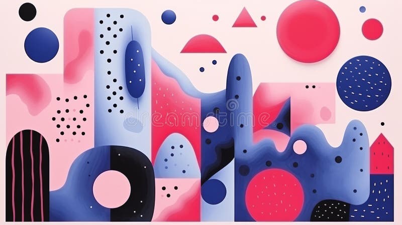 Un quadro astratto con forme rosa blu e nero illustrazione vettoriale