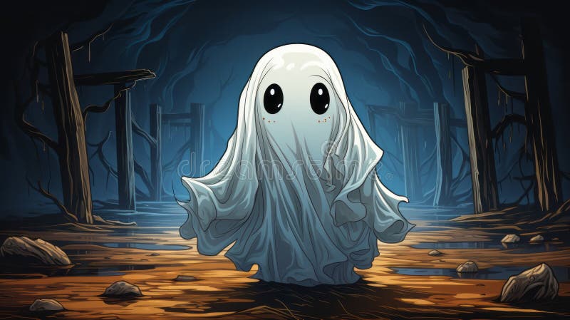 Un quadro bizzarro di un fantasma che esplora una grotta misteriosa royalty illustrazione gratis