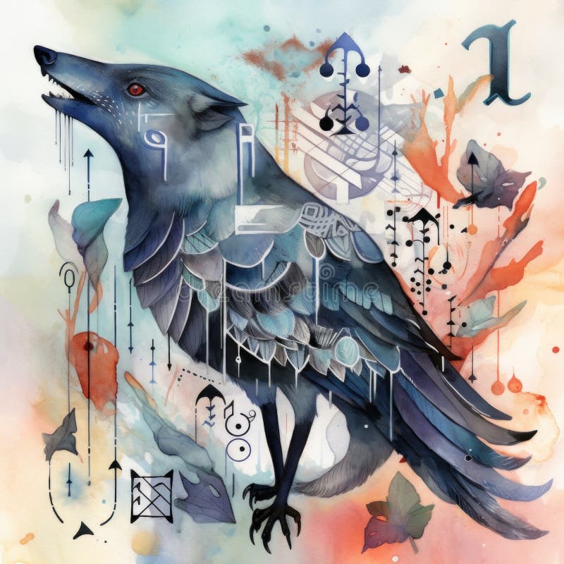 Un quadro di un pf wolf e di un uccello basato sulla mitologia scandinava. immagine generativa ai. illustrazione di stock