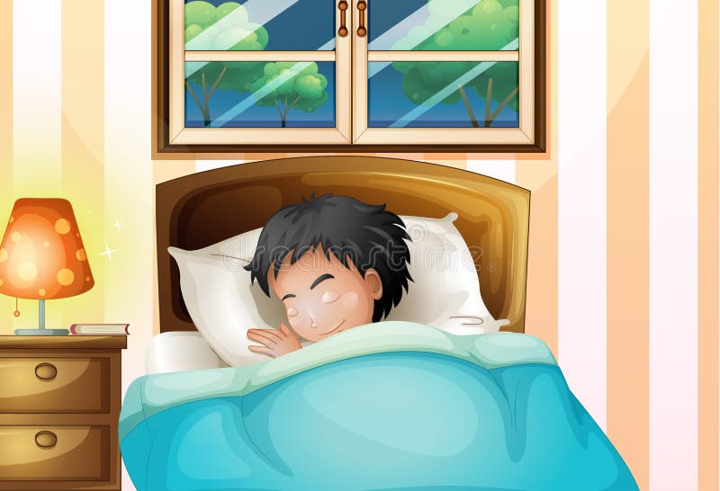 Un ragazzo che dorme bene nella sua stanza illustrazione vettoriale Un ragazzo che dorme bene nella sua stanza illustrazione vettoriale