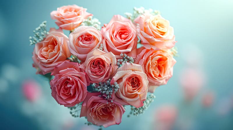 Un ramo de rosas rosas rosas en forma de corazón. imagen de archivo libre de regalías