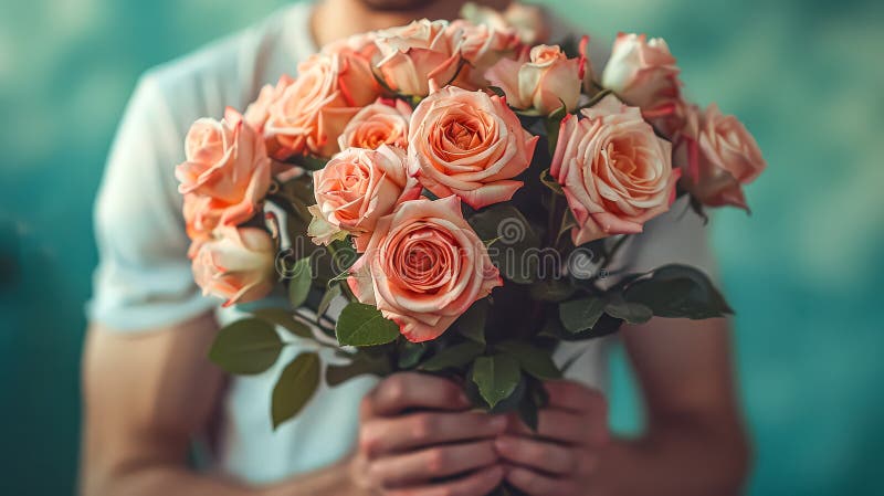 Un ramo de rosas rojas es retenido por una persona. imágenes de archivo libres de regalías