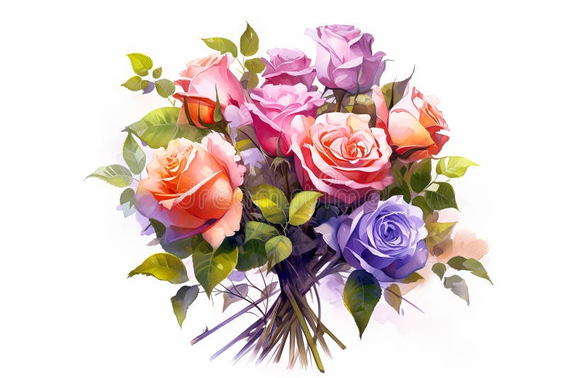 Un ramo de rosas sobre un fondo blanco imagen de archivo libre de regalías