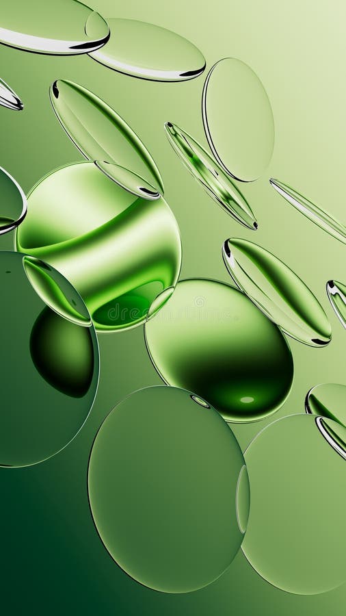 Un rendering 3d. Forme di vetro verde arrotondato. sfondo estetico moderno sfondo verticale illustrazione di stock
