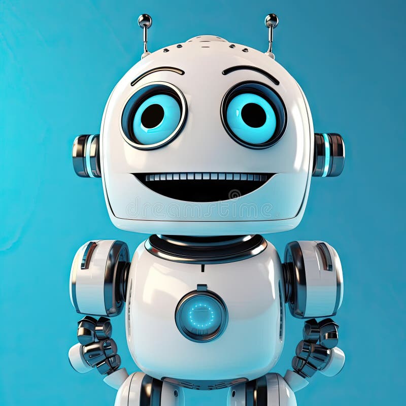 Un robot adorabile e amichevole su sfondo blu. aie generativa. illustrazione generativa ai.