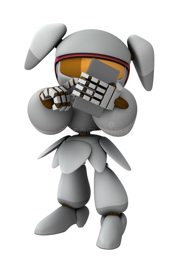 Un robot nebun după media socială. dependență de telefoane inteligente. un robot drăguț cu inteligență artificială 3d redare. stock illustration