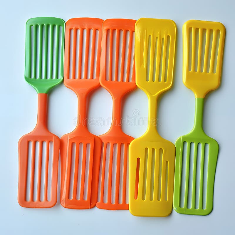 Un rând de spatule colorate din plastic pentru bucătărie vector illustration