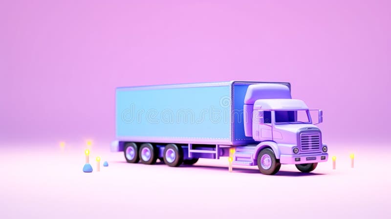 Un semirimorchio viola sta percorrendo una strada. fotografia stock