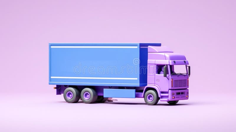 Un semirimorchio viola sta percorrendo una strada. fotografia stock