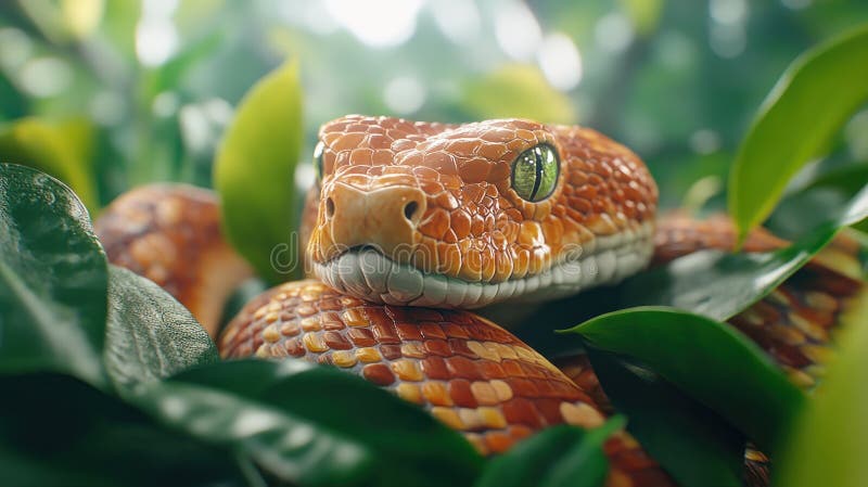 Un serpent prédateur enroulé sur le point de frapper au coeur de la jungle un moment de danger invisible qui se cache dans le feui illustration stock
