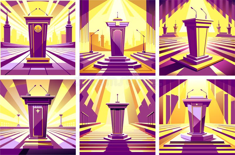 Un set de ilustrații color ale unui podium pentru vorbire publică stock illustration
