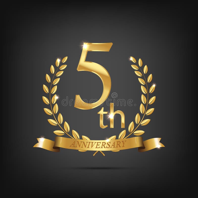 un simbolo dorato di 5 anniversari L'alloro dorato si avvolge con i nastri ed il quinto simbolo di anno di anniversario su fondo royalty illustrazione gratis un simbolo dorato di 5 anniversari L'alloro dorato si avvolge con i nastri ed il quinto simbolo di anno di anniversario su fondo royalty illustrazione gratis