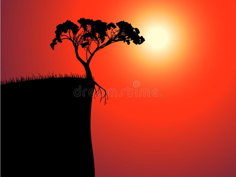 Un singur copac singuratic pe margine vector illustration