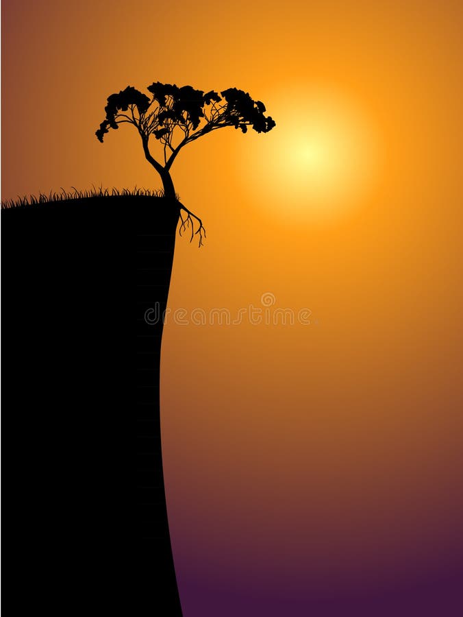 Un singur copac singuratic pe o prăpastie royalty free illustration