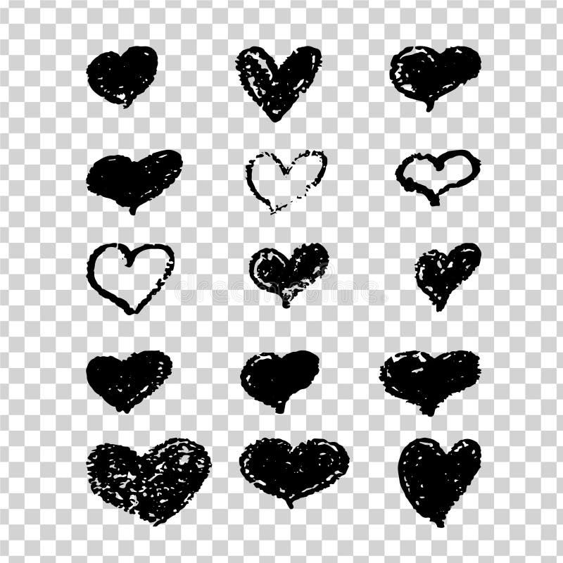 Un sistema de corazones negros a mano Elementos del diseño con una textura del grunge para los cartes cadeaux, las invitaciones y ilustración del vector Un sistema de corazones negros a mano Elementos del diseño con una textura del grunge para los cartes cadeaux, las invitaciones y ilustración del vector