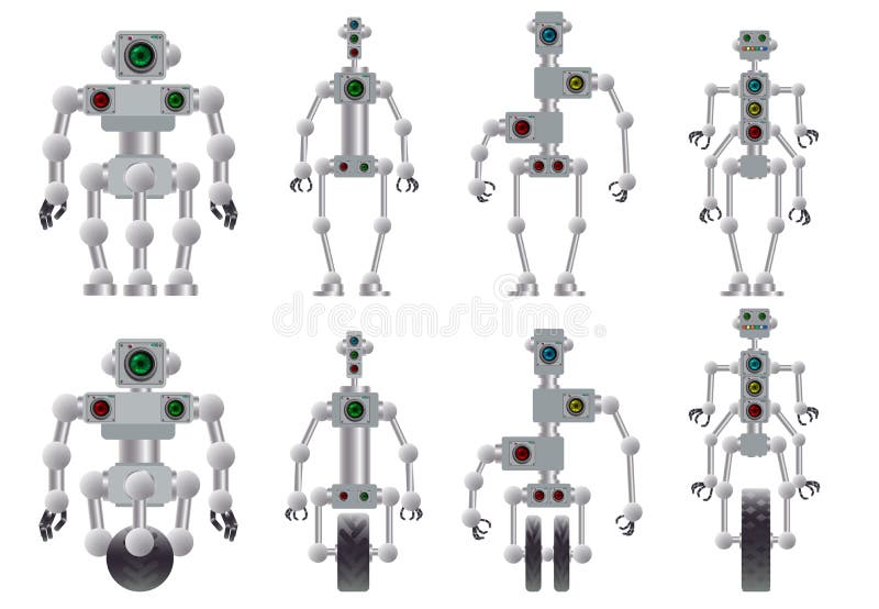 Un sistema de diversos robots humanoid Ilustraci?n del vector stock de ilustración Un sistema de diversos robots humanoid Ilustraci?n del vector stock de ilustración