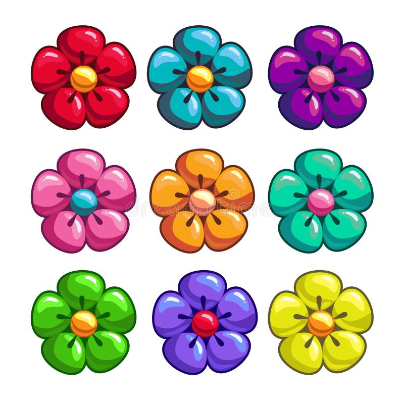 Un sistema de flores coloreadas stock de ilustración Un sistema de flores coloreadas stock de ilustración