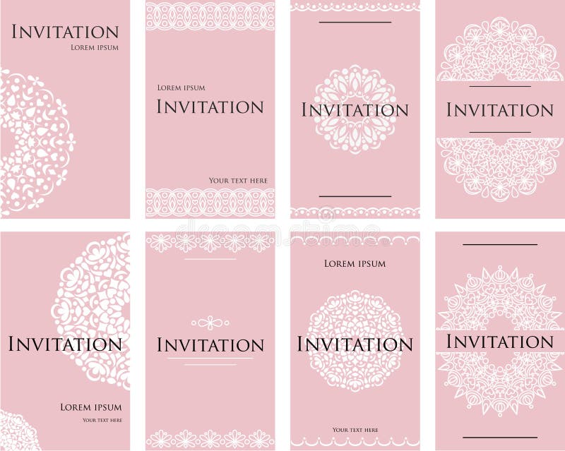Un sistema de las invitaciones para una celebración de la boda Tarjeta hermosa, papel con membrete para el texto ilustración del vector Un sistema de las invitaciones para una celebración de la boda Tarjeta hermosa, papel con membrete para el texto ilustración del vector