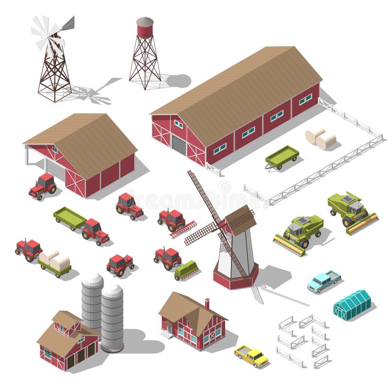 Un sistema de los elementos isométricos 3D para el infographics de una granja o de un juego Ejemplo del vector del aislado stock de ilustración Un sistema de los elementos isométricos 3D para el infographics de una granja o de un juego Ejemplo del vector del aislado stock de ilustración