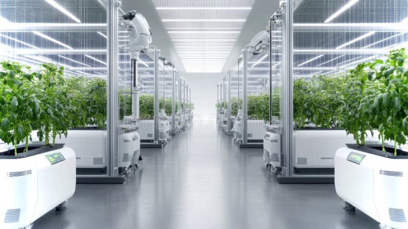Un sistema innovativo di allevamento in interni che utilizza intelligenza artificiale in un impianto ad alta tecnologia immagini stock libere da diritti