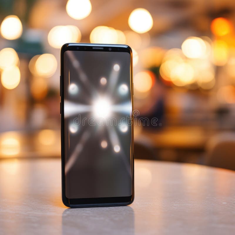 Un smartphone noir assis sur une table devant un fond flou généré par un ai
