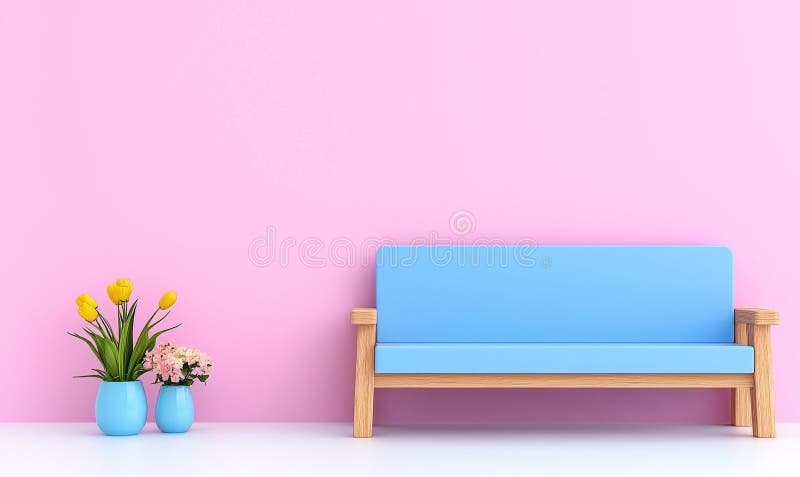 Un soggiorno giapponese contemporaneo con colori rosa chiaro. Interno moderno minimista. Uno sfondo con design moderno royalty illustrazione gratis