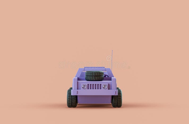  Un Solo Juguete De Jeep Militar Monocromo De Color Púrpura En Color Amarillo Anaranjado De Un Solo Color 3d Representación Stock de ilustración