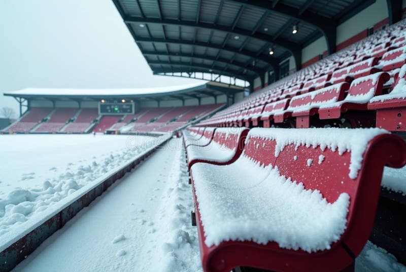 Un stadion de iarnă înghețat tribune pe stadioane într-un peisaj înzăpezit, o scenă sportivă de iarnă uluitoare artă digitală vector illustration