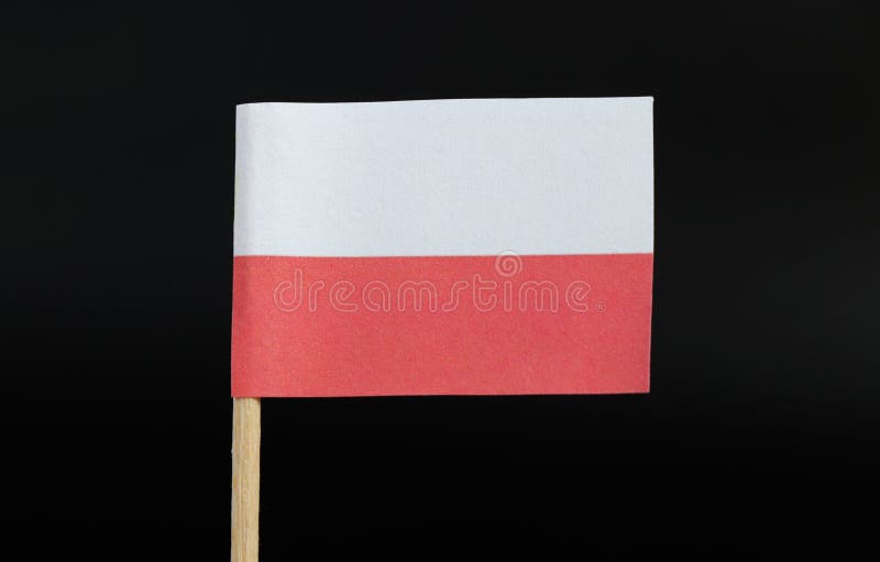 Un steag oficial și foarte simplu al Poloniei pentru scobitori pe fond negru. constă într-o biculoare orizontală de alb și roșu stock image