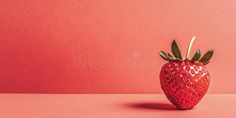 Un strat de căpșuni lucioase pe un fond roșu minimalist royalty free stock images