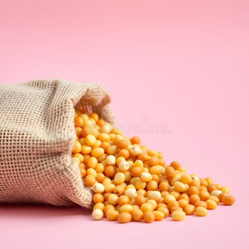 Un strat de semințe de porumb care se scurg dintr-un sac de burlap pe un fond pastel roz stock illustration