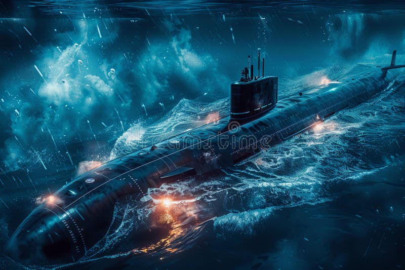 Un submarin mare și frumos plutind în mijlocul oceanului adânc în timpul unei compoziții abstracte vii, captivă, constă din. Un submarin mare și frumos, plutind în mijlocul oceanului adânc în timpul unei compoziții abstracte, în culori vii, este reprezentat de o viziune fantastică fictivă, ireală, pe fundal, pentru o activitate creativă diversă. AI generat