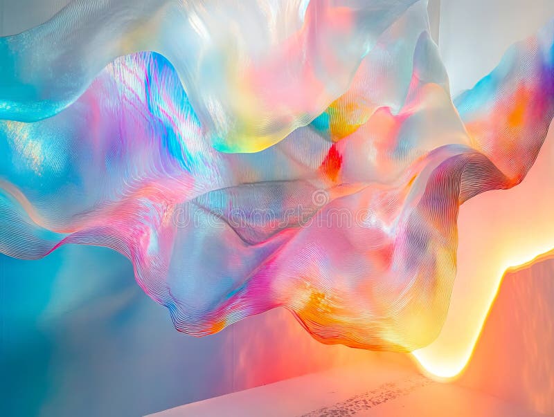 Un tableau abstrait coloré sur un mur blanc photographie stock