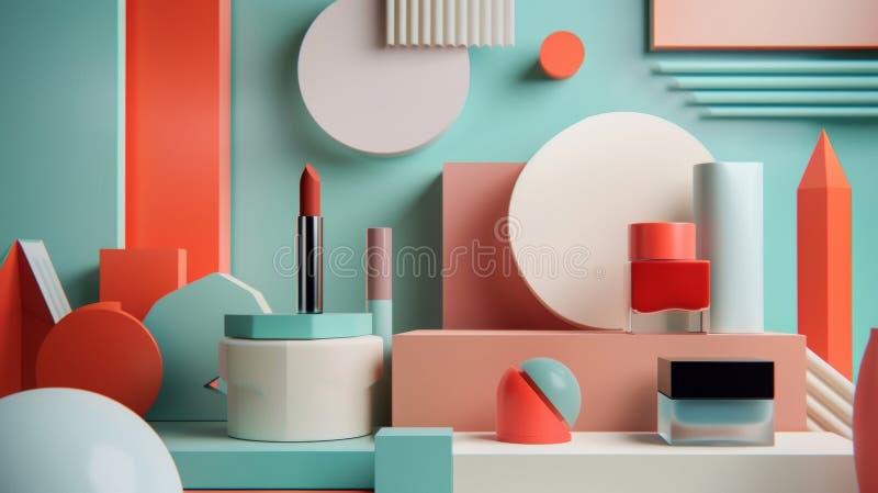 Un tableau ludique de formes et de couleurs différentes, qui rappelle une installation d'art moderne, sert de décor à images stock
