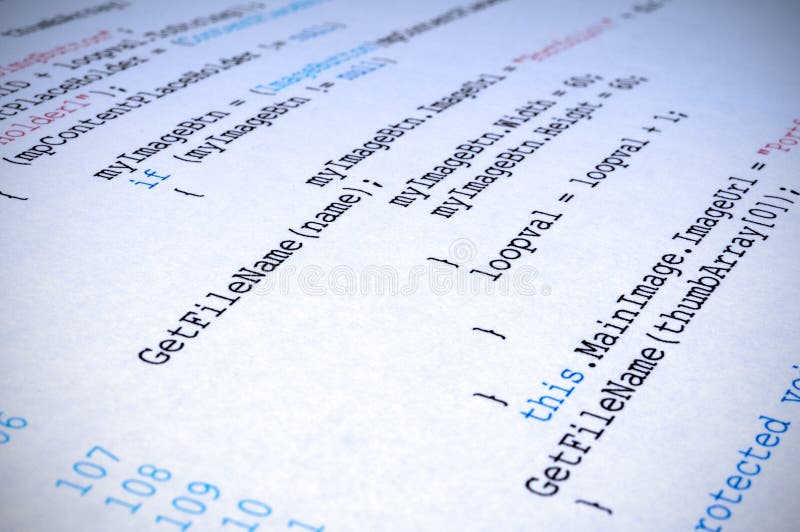 Un tabulato del programma destinato all'elaboratore di C# fotografia stock Un tabulato del programma destinato all'elaboratore di C# fotografia stock