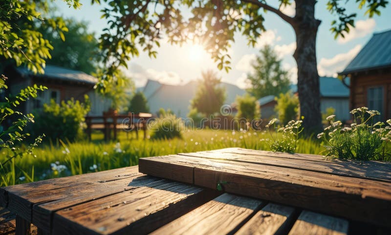Ai Generated of A wooden picnic table with a bench sits in a lush garden, surrounded by a variety of trees and bushes. The sun shines brightly through the foliage, casting dappled shadows on the table and creating a serene and tranquil atmosphere. Ai Generated of A wooden picnic table with a bench sits in a lush garden, surrounded by a variety of trees and bushes. The sun shines brightly through the foliage, casting dappled shadows on the table and creating a serene and tranquil atmosphere.