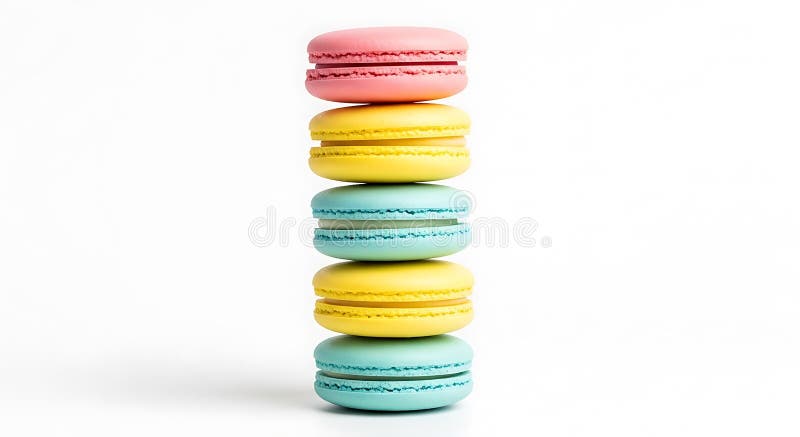 Un teanc de cinci macaroane colorate afișate în nuanțe pastelate. De sus în jos vector illustration
