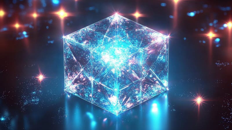 Un Tesseract azul en un fondo abstracto libre illustration